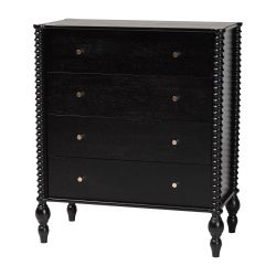Baxton Studio Callison Spindle Chest - 4-Drawer Farmhouse Vertical Cabinet with Turned Accents for Bedroom, Black